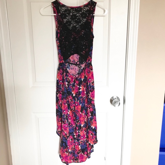 High low floral summer or beach dress with lace open low back - Picture 4 of 4